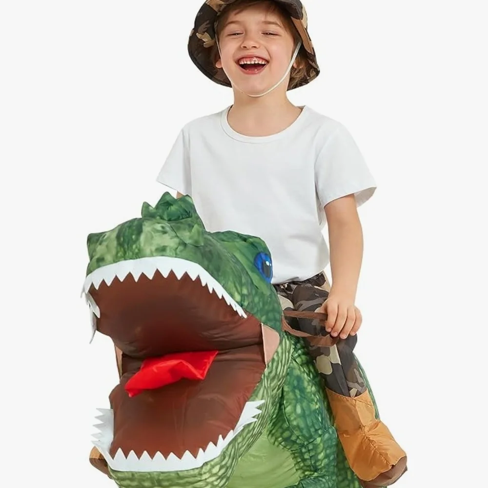 One Casa Inflatable Costume Dinosaur Riding T Rex Air Blow up Party Halloween